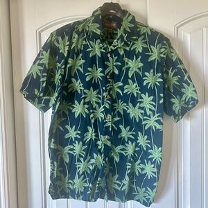 Green and Blue Casual Button Down Shirt with Tropical Print